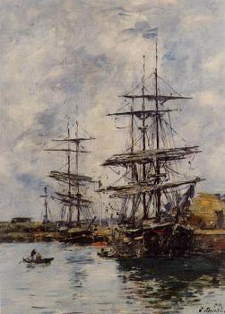 Eugene Boudin : Deauville, Ships at Dock